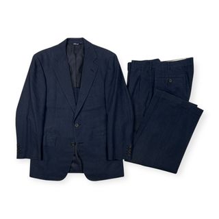 90s ビンテージ Baker St. ベイカーストリート リネン セットアップ スーツ 90-78-170A5/76 /ネイビー/C-TK83/メンズ/裾ダブル/上下(セットアップ)