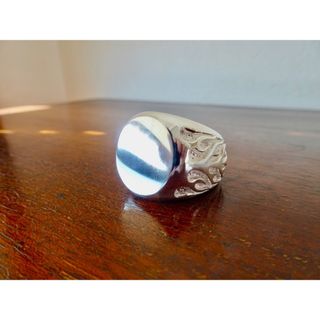 仁尾彫金『ファイヤーパターン楕円の印台リング、磨き』ハンドメイド470