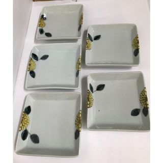  九谷青窯　徳永遊心さん　色絵菊　角皿5個セット　新品未使用