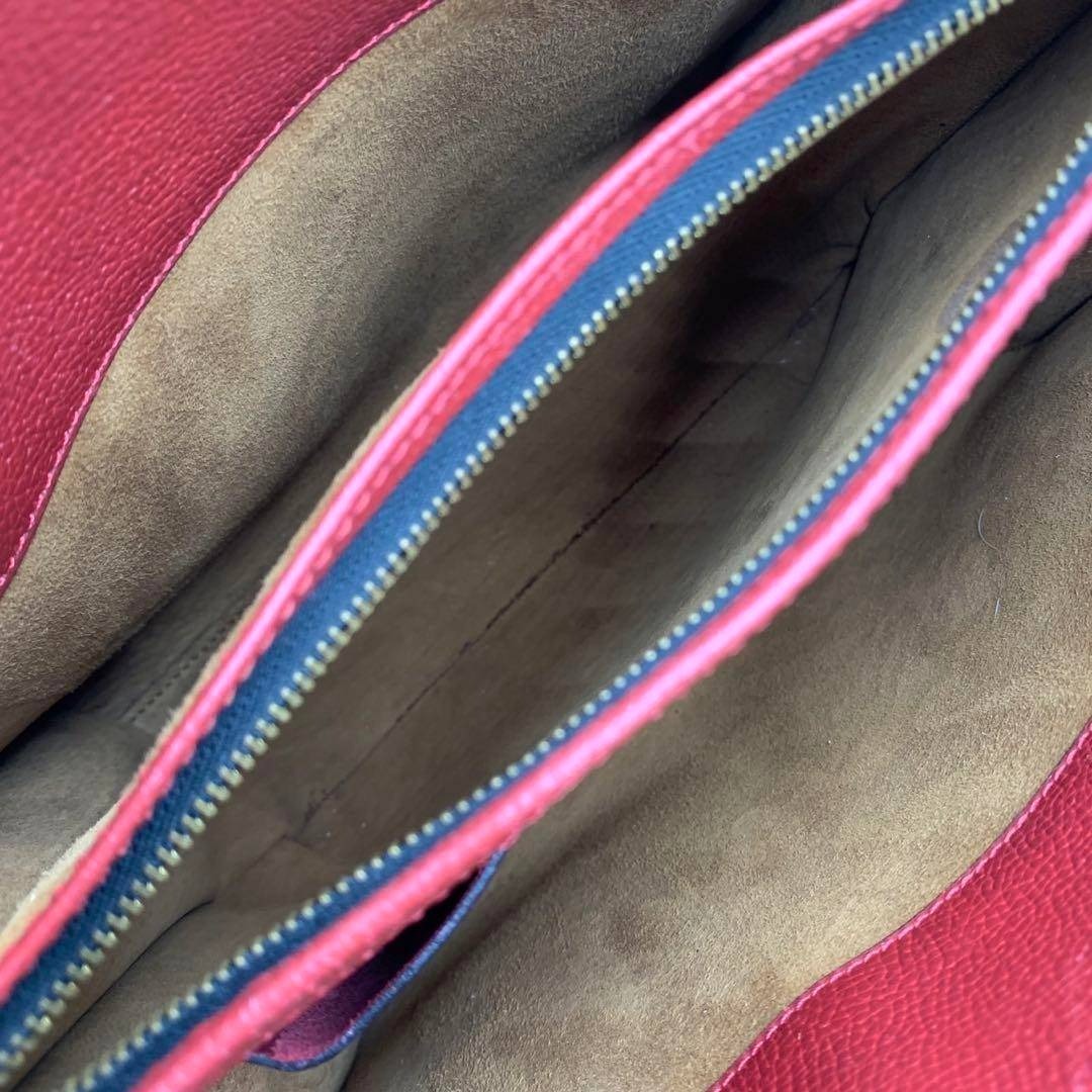 美品］デルヴォー セピア Dチャーム トートバッグ ミラー付き レッド