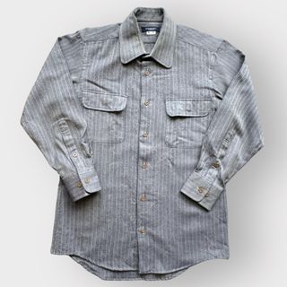 バーバリー(BURBERRY)のバーバリーロンドン ウールシャツ ダブルポケット M ダークグレー 刺繍ロゴ(シャツ)