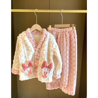 お得！【キッズもこもこルームウェアパジャマ上下2点セット】ピンク・130cm