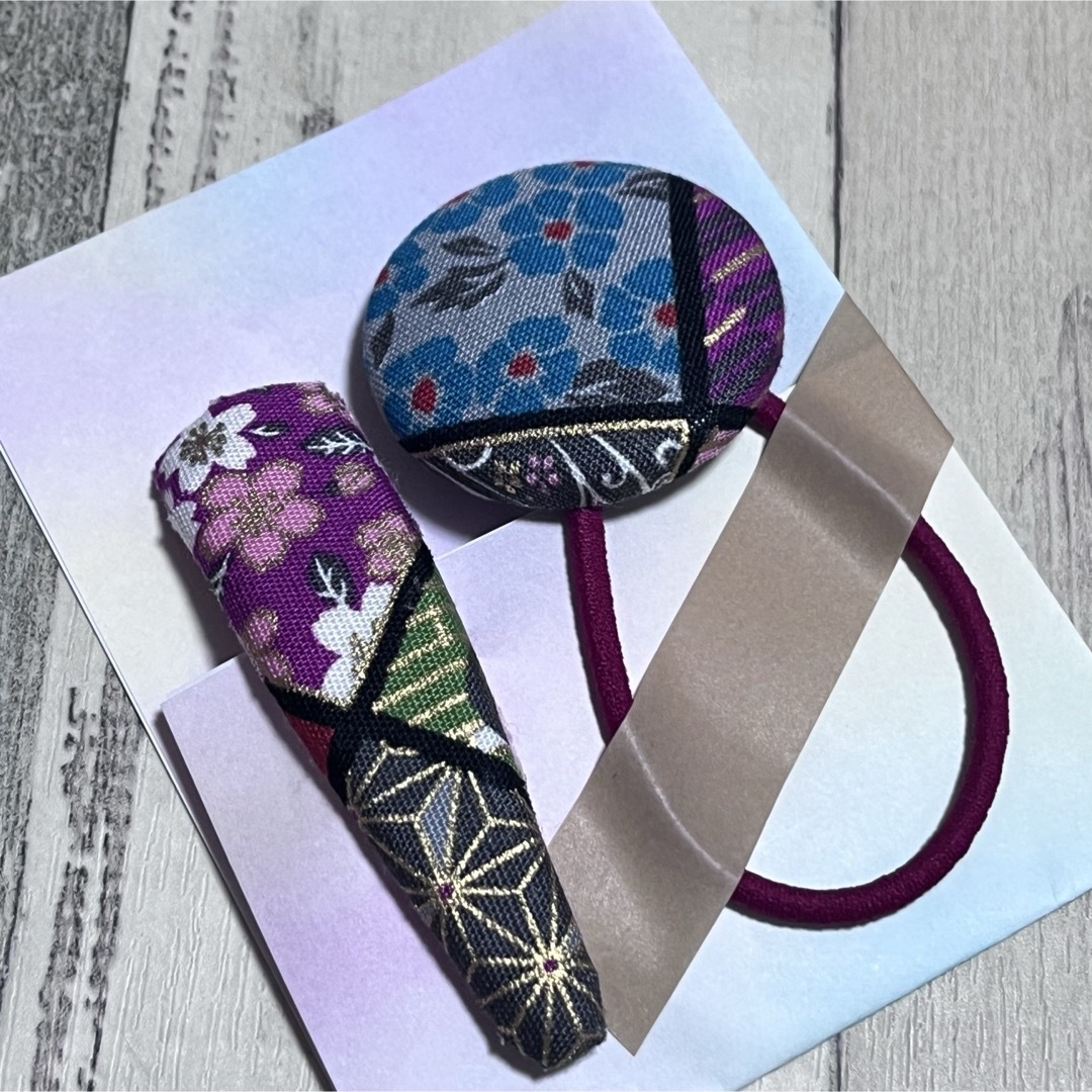 L12★くるみボタンヘアゴム&ヘアピン 和柄 ハンドメイド ヘアアクセサリー  ハンドメイドのアクセサリー(ヘアアクセサリー)の商品写真