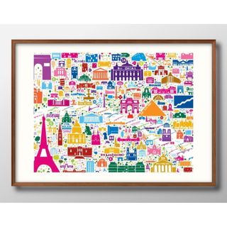 12275■A3 アート ポスター『フランス パリ 観光マップ』絵画 マット