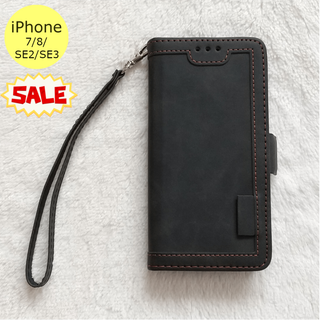 セール中♪ レトロ 手帳型 iPhone7/8/SE2/SE3ケース ブラック