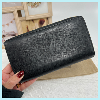 グッチ(GUCCI)の✨美品✨GUCCIグッチ　ロゴ　ジップアラウンドウォレット　レザー　長財布　黒(財布)