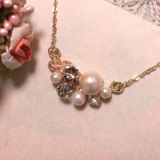 コットンパール＆ビジューネックレス♡(ネックレス)