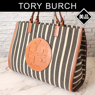 トリーバーチ(Tory Burch)の✨美品✨ トリーバーチ ELLA ストライプ トートバッグ レザー キャンバス(トートバッグ)