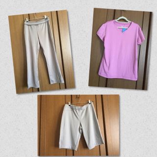 ユニクロ(UNIQLO)のユニクロ WOMEN BODY TECH シャツ L&無印 パンツL(Tシャツ(半袖/袖なし))