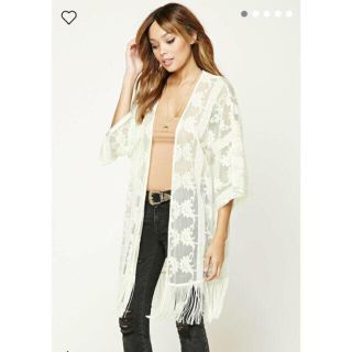 フォーエバートゥエンティーワン(FOREVER 21)の新品未使用★forever21★レース フリンジ カーディガン★S★オフホワイト(カーディガン)