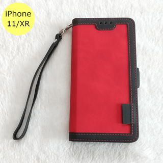 レトロ 手帳型 iPhone11/XRケース レッド(iPhoneケース)