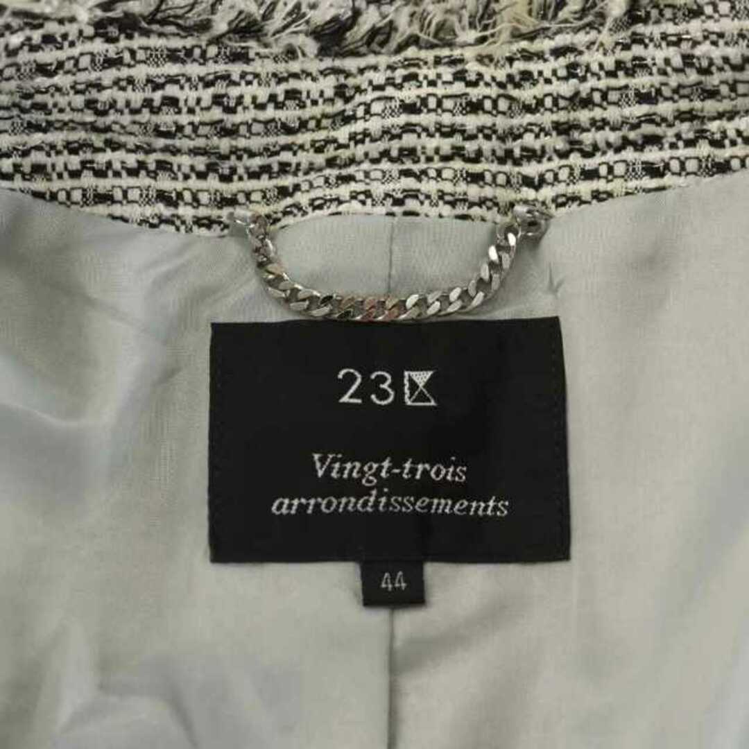 23区(ニジュウサンク)の23区 オンワード樫山 ノーカラージャケット ツイード 44 白 黒 レディースのジャケット/アウター(その他)の商品写真