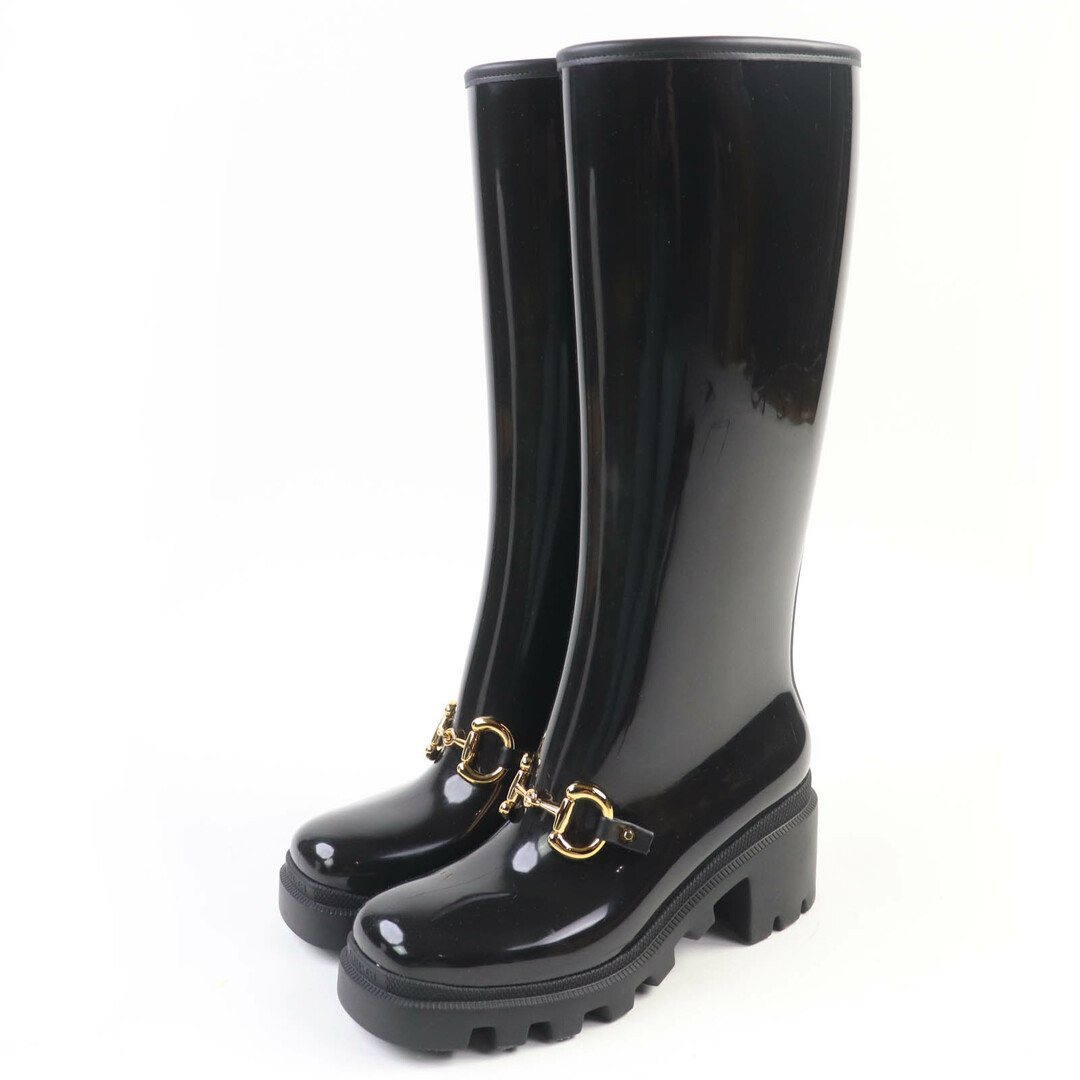 GUCCI(グッチ)の極美品☆GUCCI グッチ 659707 ホースビット ラバー ロングブーツ レインシューズ ブラック ゴールド金具 36 イタリア製 レディース レディースの靴/シューズ(レインブーツ/長靴)の商品写真