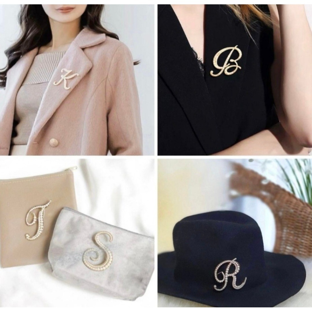 セール★イニシャルブローチ　ビッグ　R　パール　ワンポイント　レディース レディースのアクセサリー(ブローチ/コサージュ)の商品写真