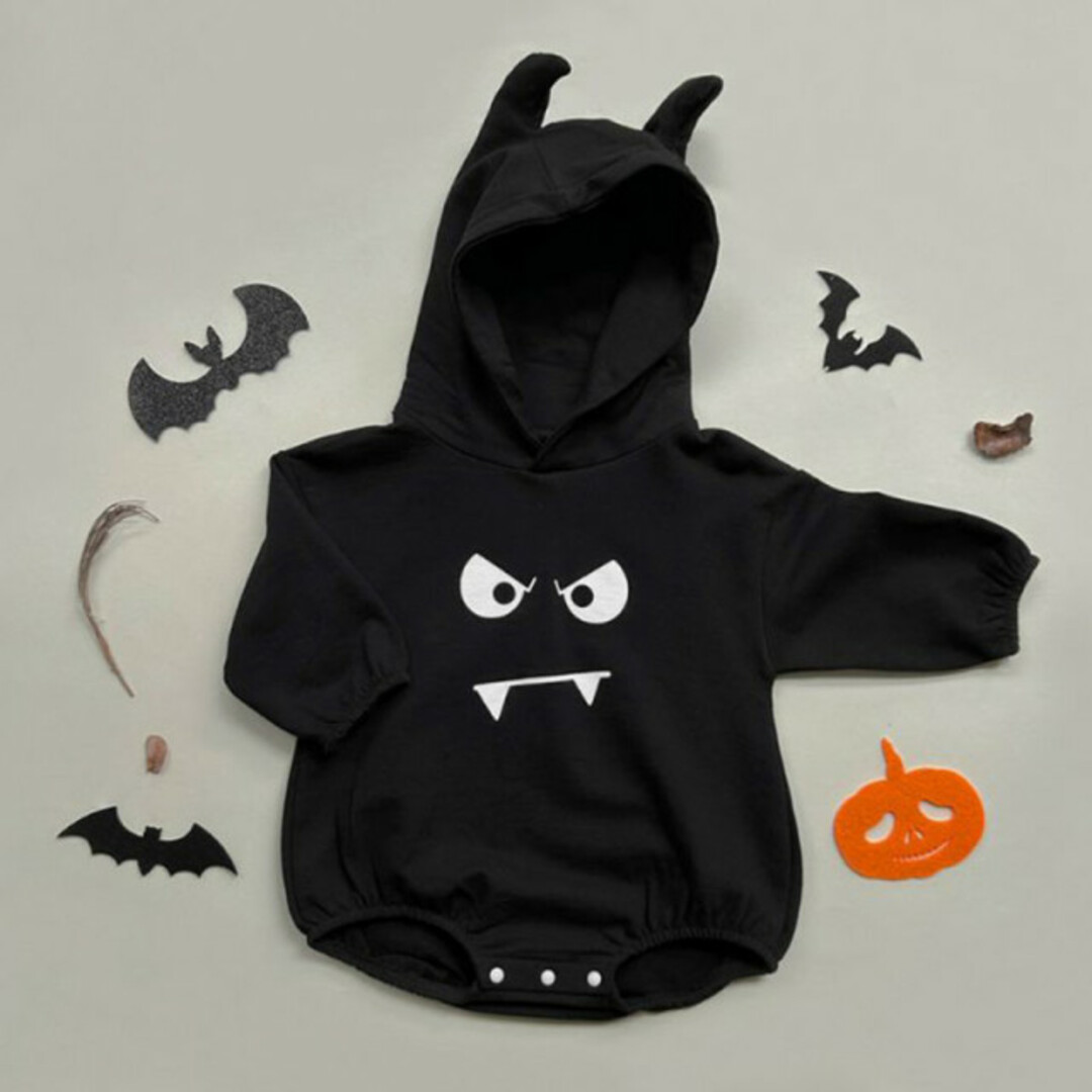 新品⭐️大人気 デビルパーカーロンパース 73 ハロウィン コスプレ 仮装 黒 キッズ/ベビー/マタニティのベビー服(~85cm)(ロンパース)の商品写真