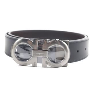 サルヴァトーレフェラガモ(Salvatore Ferragamo)の未使用品▼Salvatore Ferragamo サルヴァトーレフェラガモ 5542 ダブルガンチーニ リバーシブル レザーベルト ブラック ダークブラウン ガンメタリック金具 90 箱・保存袋付き イタリア製 メンズ(ベルト)