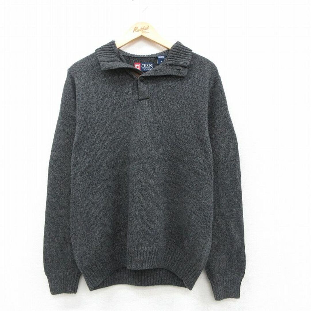 CHAPS(チャップス)のL★古着 チャップス 長袖 セーター メンズ ワンポイントロゴ コットン 濃グレー 25sep30 中古 ニット トップス メンズのトップス(ニット/セーター)の商品写真