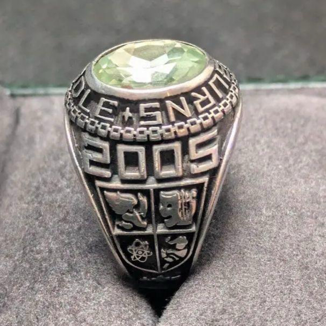 2005年 カレッジリング スターリングシルバー925 刻印 グリーントパーズ メンズのアクセサリー(リング(指輪))の商品写真