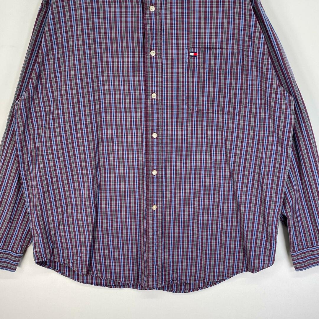 TOMMY HILFIGER(トミーヒルフィガー)の古着 90's/90年代 トミーヒルフィガー TOMMY HILFIGER 長袖シャツ チェック ロゴ　刺繍 胸ポケット XL  パープル系 マルチカラー メンズ メンズのトップス(シャツ)の商品写真