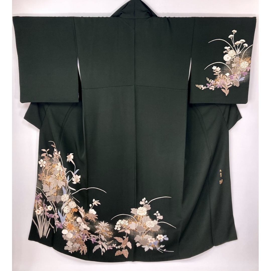 堀省平 金彩友禅 訪問着 花柄 一部刺繍 螺鈿箔 正絹 袷