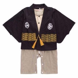 【新品】【80cm】ロンパース 男の子 ベビー 袴 和服と靴下２枚のセット(ロンパース)