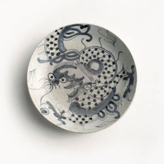 骨董　アンティーク　中国骨董　清朝　染付　青花　龍図　皿　丸皿(陶芸)