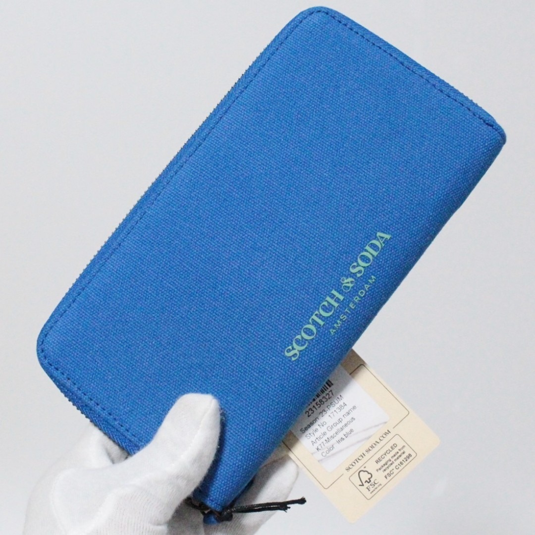 SCOTCH & SODA(スコッチアンドソーダ)の新品 スコッチアンドソーダ ラウンドファスナー キャンバス長財布 青 男女兼用 メンズのファッション小物(長財布)の商品写真