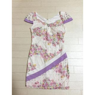 デイジーストア(dazzy store)の花柄パープル♡装飾付きタイトワンピ(ナイトドレス)