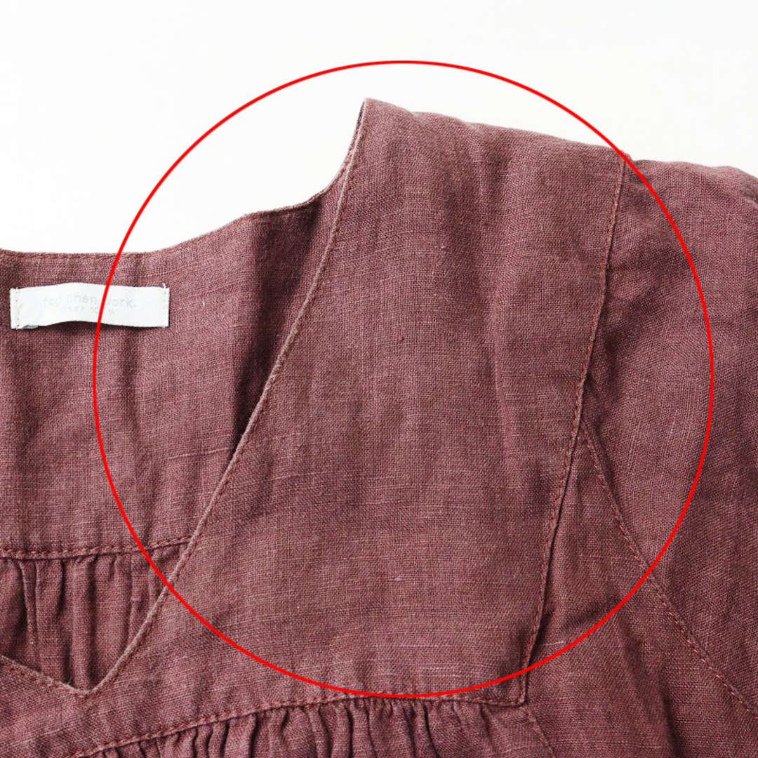 fog linen work(フォグリネンワーク)のフォグリネンワーク fog linen work Vネックギャザーワンピース‖ボルドー ドレス ロング フレア 長袖 麻【2400014626506】 レディースのワンピース(その他)の商品写真