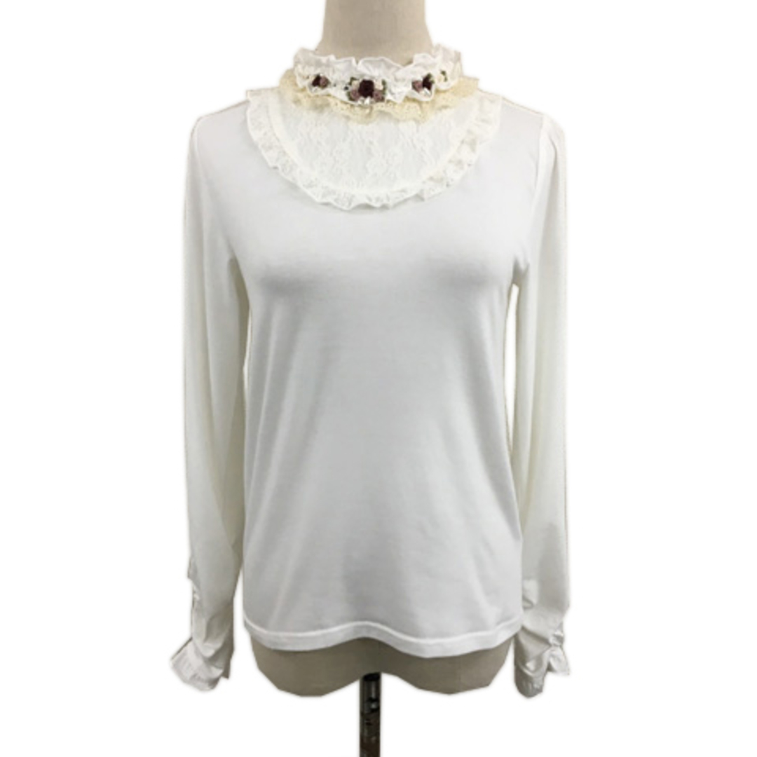 axes femme(アクシーズファム)のアクシーズファム カットソー プルオーバー パール レース 長袖 F 白 レディースのトップス(カットソー(長袖/七分))の商品写真