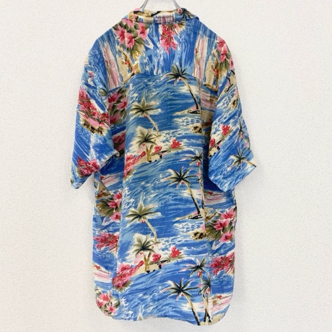 古着 used　半袖プリント柄シャツ　青　ブルー　総柄　開襟　アロハシャツ　派手　ハワイアン　カラフル　XLサイズ　 メンズのトップス(シャツ)の商品写真