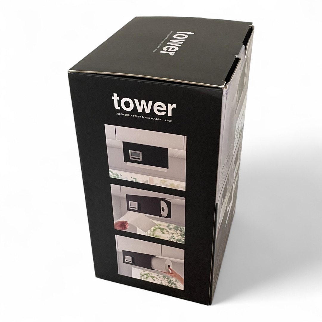 TOWER BOX(タワーボックス)の新品♪ ▲ タワーtower キッチンペーパーホルダー カバー付き 3009 ブラック 約W31×D16×H19.5cm 1400-2603 インテリア/住まい/日用品のキッチン/食器(収納/キッチン雑貨)の商品写真