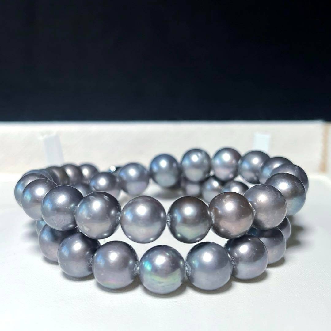 大珠 ラウンド 本真珠 ダークグレー系 ネックレス 9.6〜10.6㎜ M379 レディースのアクセサリー(ネックレス)の商品写真