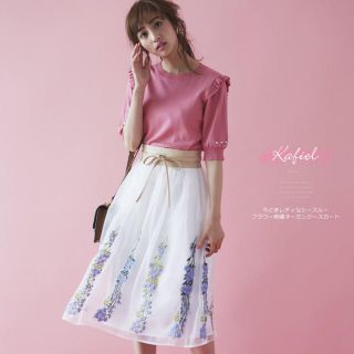 トッコ(tocco)のtocco closet❁フラワー刺繍オーガンジースカート(ひざ丈スカート)