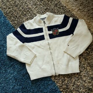 トミーヒルフィガー(TOMMY HILFIGER)のTMMMY　HILFIHER　トミー　ホワイト×ネイビーカーディガン　110(カーディガン)