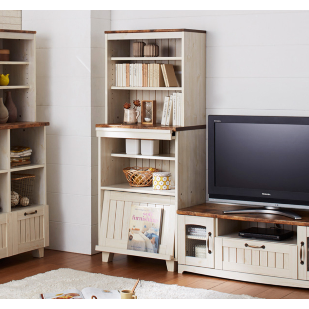 カントリースタイル フラップキャビネット 食器棚/収納棚 W60 インテリア/住まい/日用品の収納家具(リビング収納)の商品写真