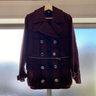 バーバリー(BURBERRY)の美品　バーバリー　ウールコートバーバリー 赤 チェック ロンドン正規店 購入(ピーコート)