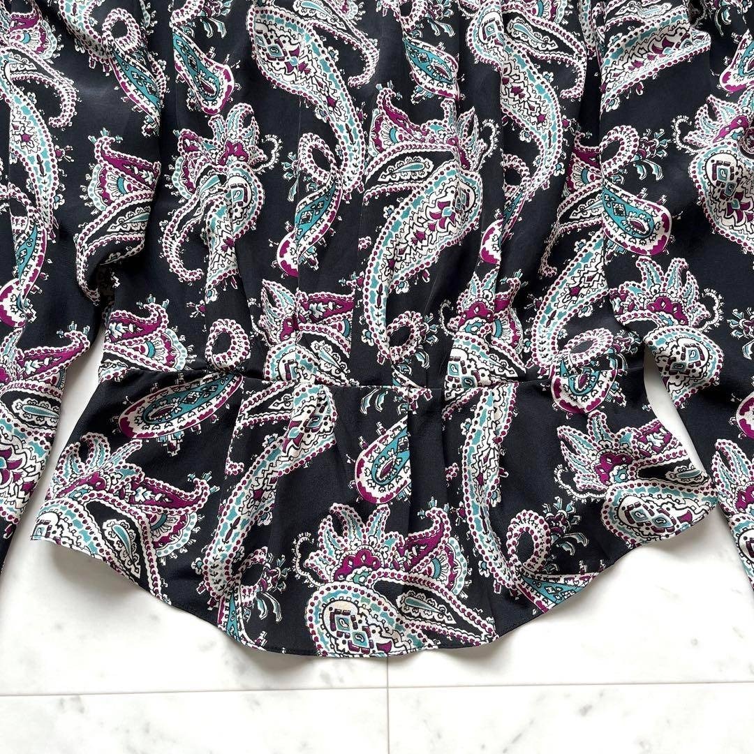 Isabel Marant(イザベルマラン)の美品 イザベルマラン ブラウス シルク100% ペイズリー柄 ブラック 黒 34 レディースのトップス(シャツ/ブラウス(長袖/七分))の商品写真
