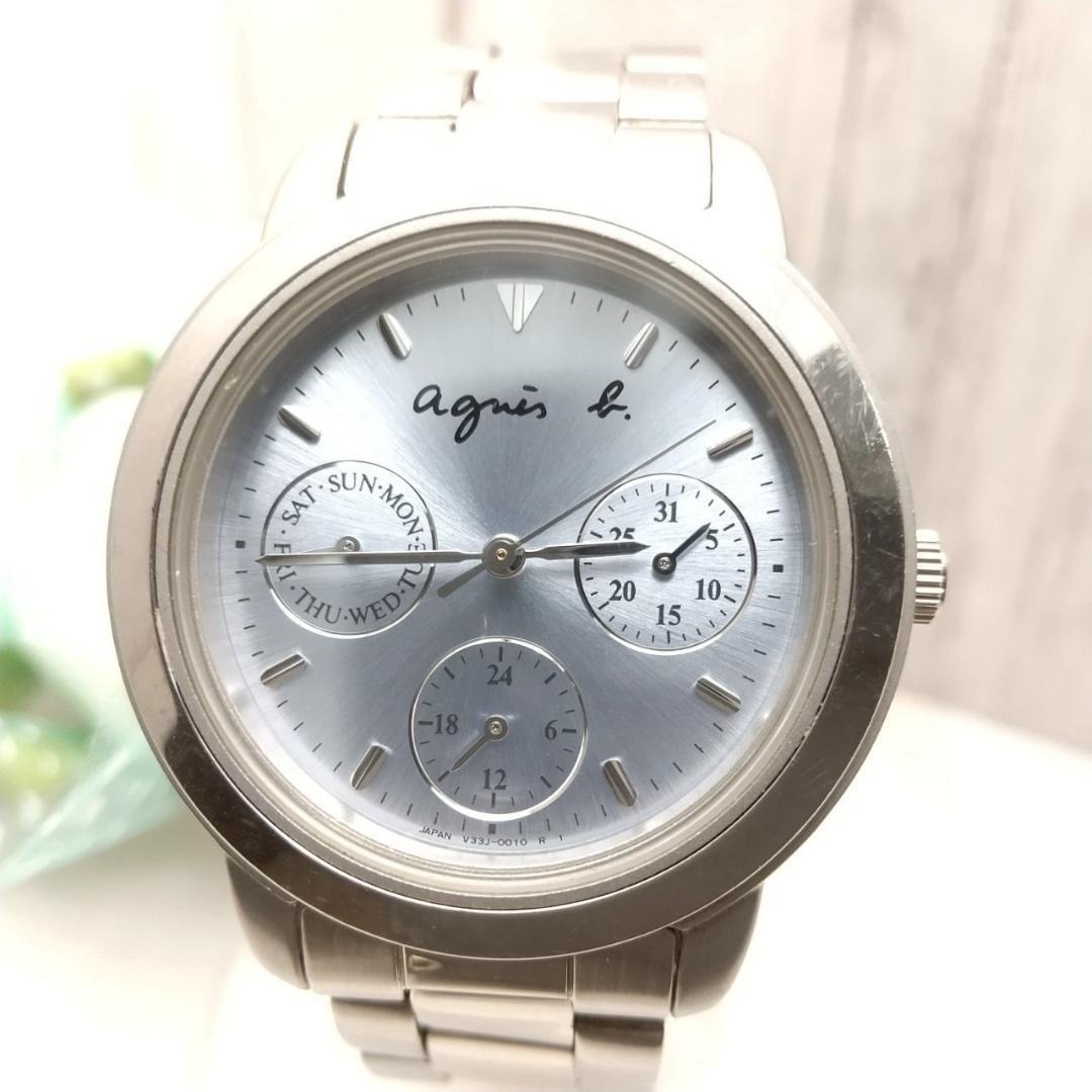 稼働品 アニエスベー デイデイト機能付き 腕時計 文字盤 ブルー レディースのファッション小物(腕時計)の商品写真