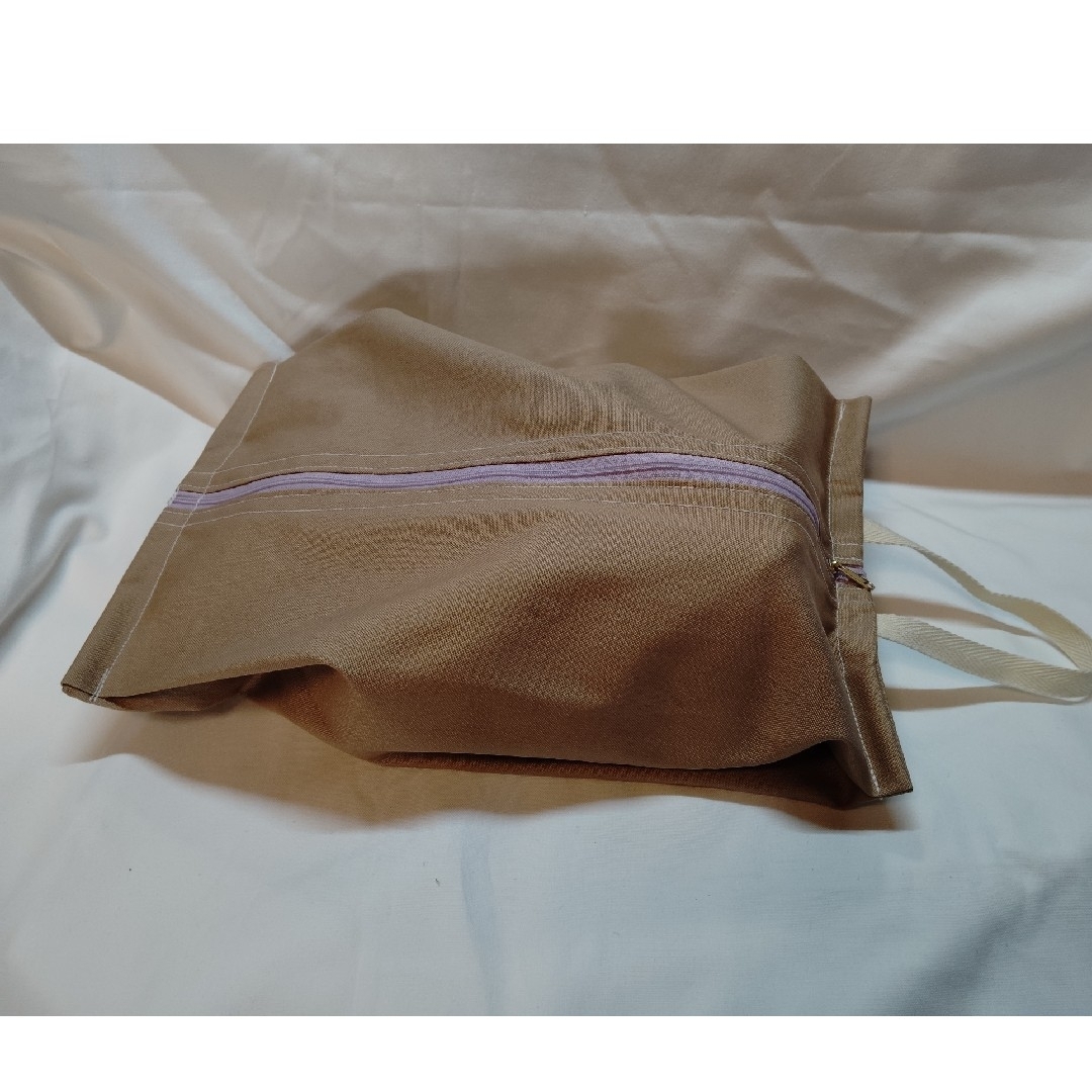 帆布製シューズバッグ(袋、ケース)ファスナー式、裏地なし。 ハンドメイドのファッション小物(バッグ)の商品写真