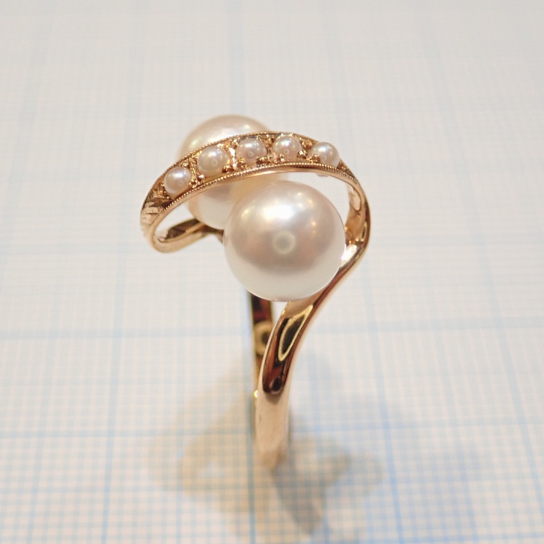 ■K14 アコヤ真珠リング約7.2mm■ベビーパール■ミル打ち■昭和レトロ■ レディースのアクセサリー(リング(指輪))の商品写真