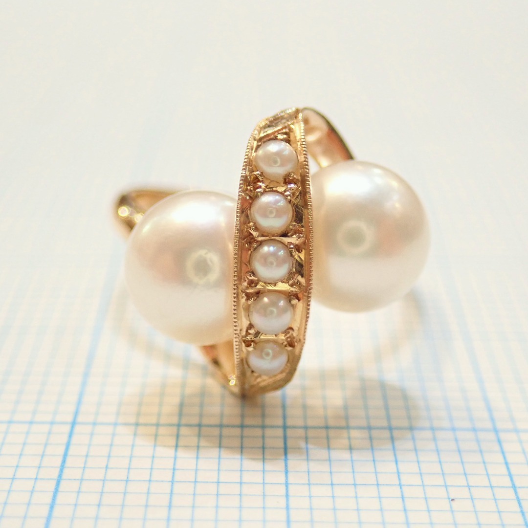 ■K14 アコヤ真珠リング約7.2mm■ベビーパール■ミル打ち■昭和レトロ■ レディースのアクセサリー(リング(指輪))の商品写真