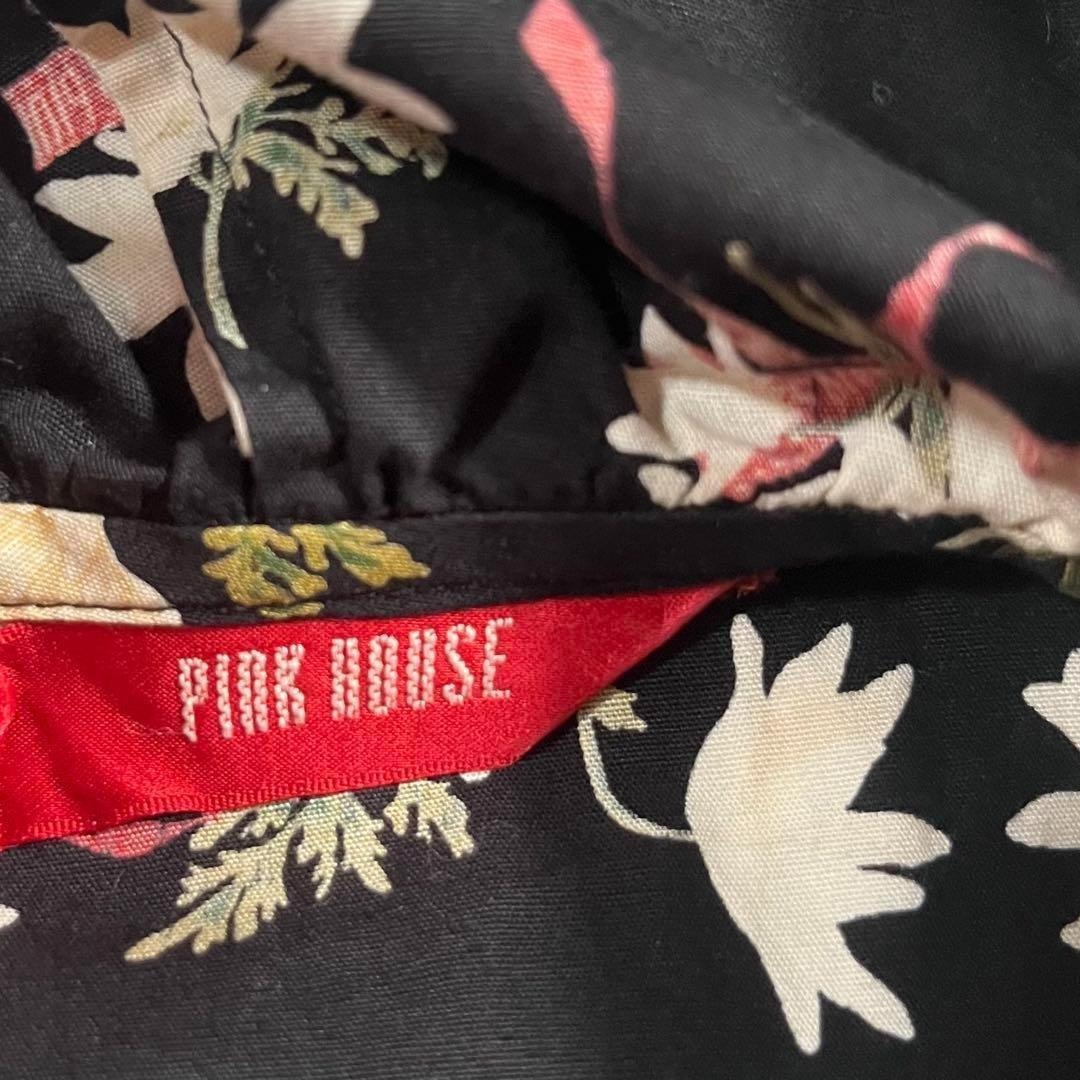 PINK HOUSE(ピンクハウス)の美品✨ピンクハウス ブーケ プリント ロゴ リボン ワンピース フード フリル レディースのワンピース(その他)の商品写真