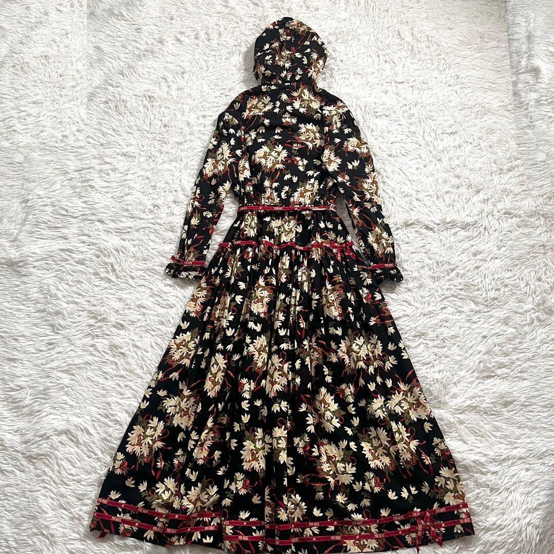 PINK HOUSE(ピンクハウス)の美品✨ピンクハウス ブーケ プリント ロゴ リボン ワンピース フード フリル レディースのワンピース(その他)の商品写真