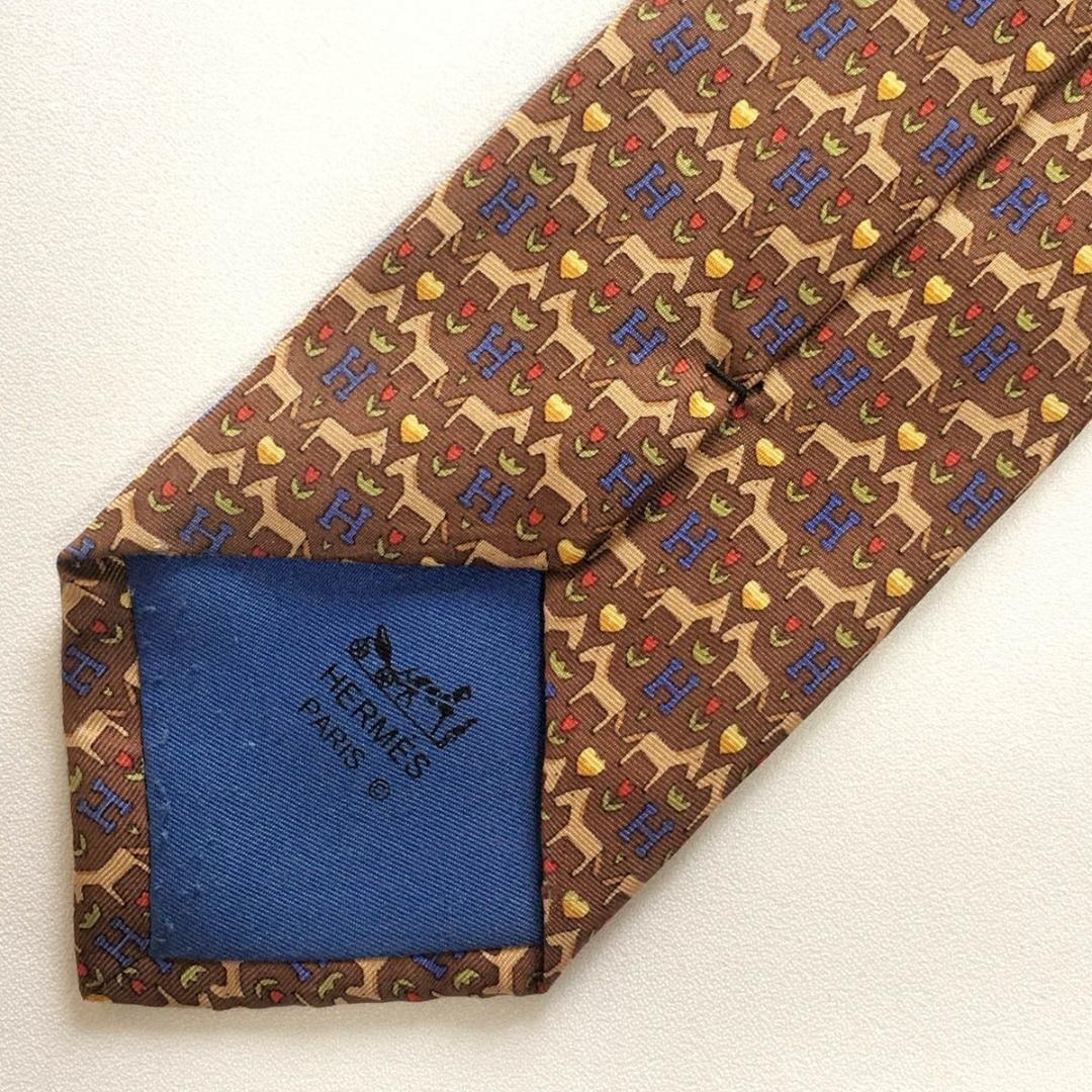 HERMES(エルメス)の未使用級 エルメス HERMES ネクタイ ブラウン H柄 動物柄 ホース メンズのファッション小物(ネクタイ)の商品写真