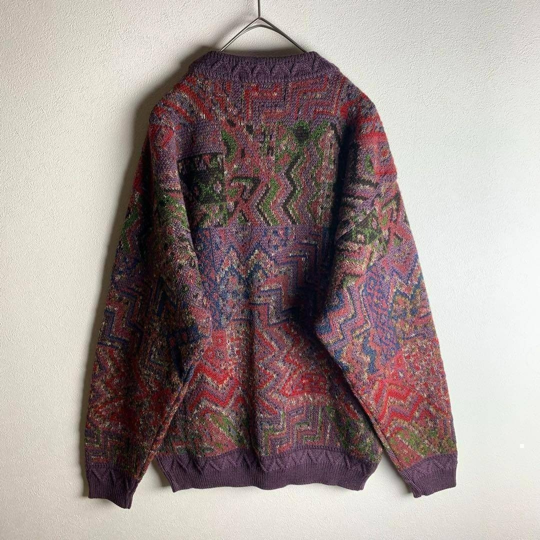 ニット　クレイジー柄　くすみカラー　リブデザイン　ヴィンテージ感　ゆるだぼ メンズのトップス(ニット/セーター)の商品写真