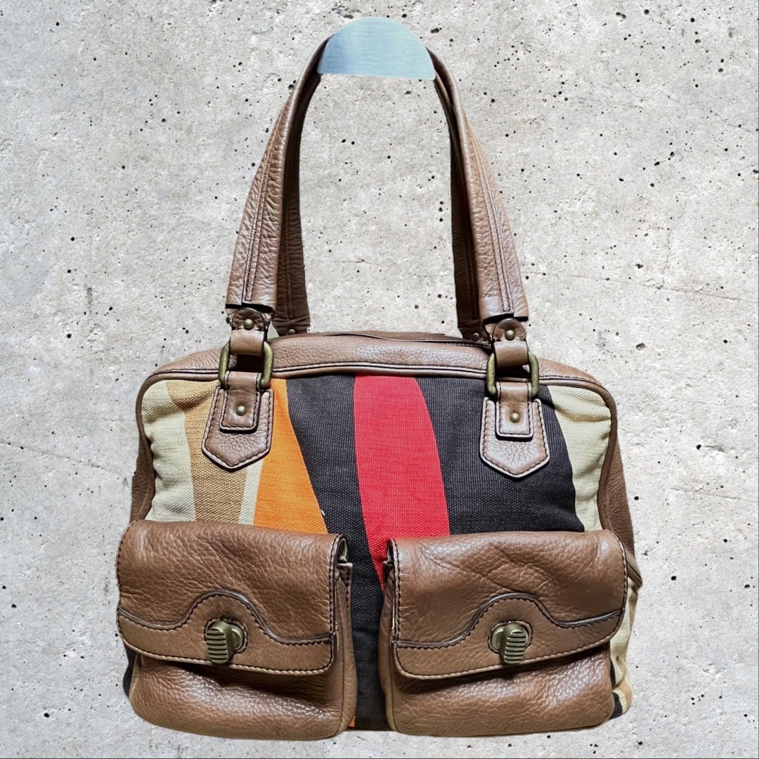 Cole Haan(コールハーン)の良品 コールハーン ハンドバッグ キャンバス レザー ターンロック マルチカラー レディースのバッグ(ハンドバッグ)の商品写真