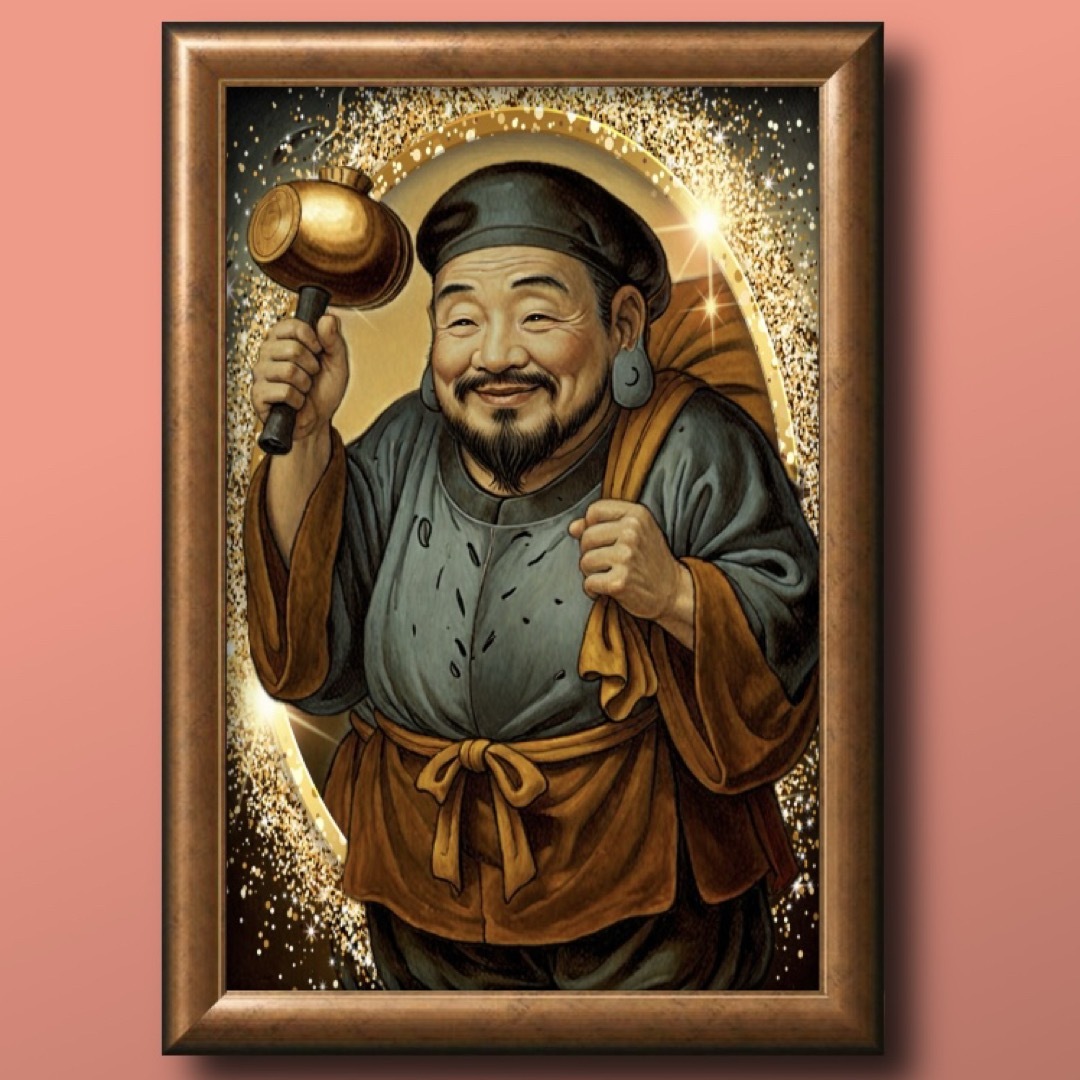 微笑みの開運大黒天 額縁付き 幸福のグラフィックアート インテリア/住まい/日用品のインテリア小物(置物)の商品写真