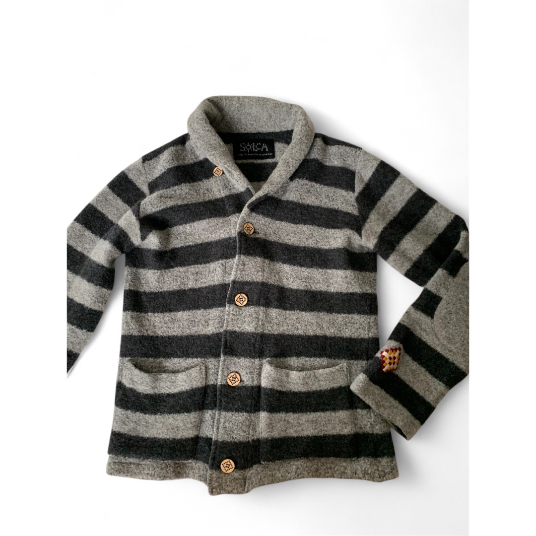 Ron Herman(ロンハーマン)の美品 ロンハーマン×SOLCA ウール混グレーと黒のボーダーカーディガン女性も メンズのトップス(カーディガン)の商品写真