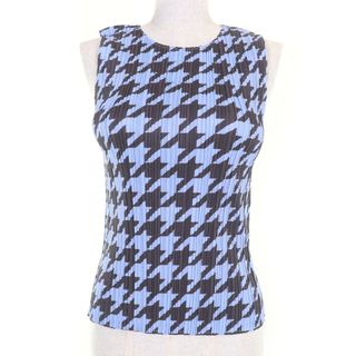 極美品☆PLEATS PLEASE プリーツプリーズ イッセイミヤケ PP41-JK616 千鳥格子柄 ノースリーブ トップス ブルー 4 日本製 正規品 レディース(その他)